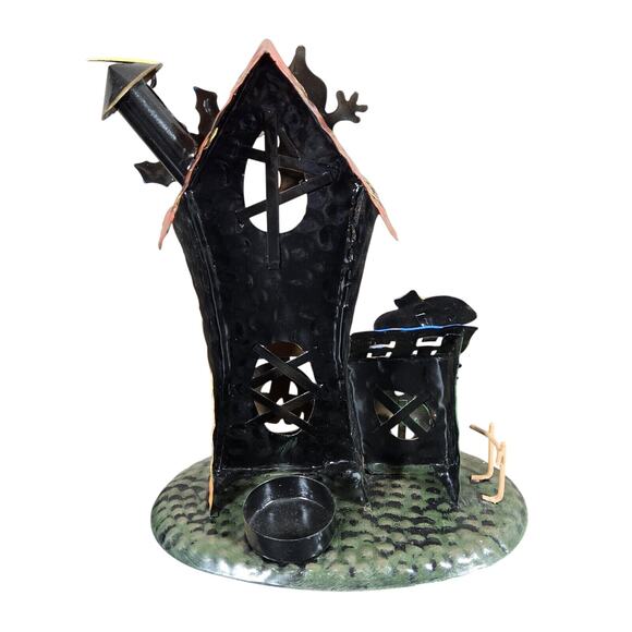 Halloween Haunted House Tealight Candle Holder Set of 2 Metal Ghost Pumpkin - Picture 9 of 12